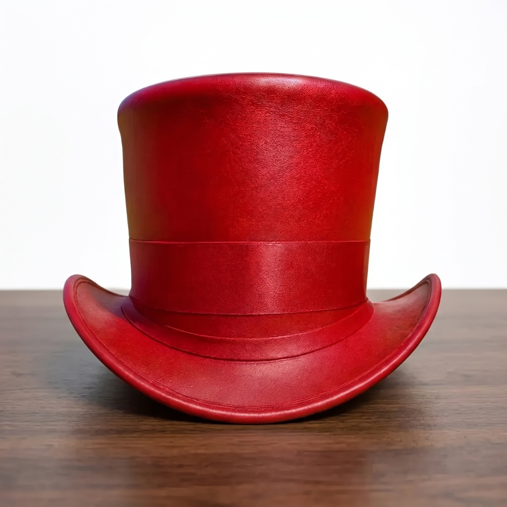Red Leather Steampunk Top Hat – Mad Hatter Victorian Cosplay Hat
