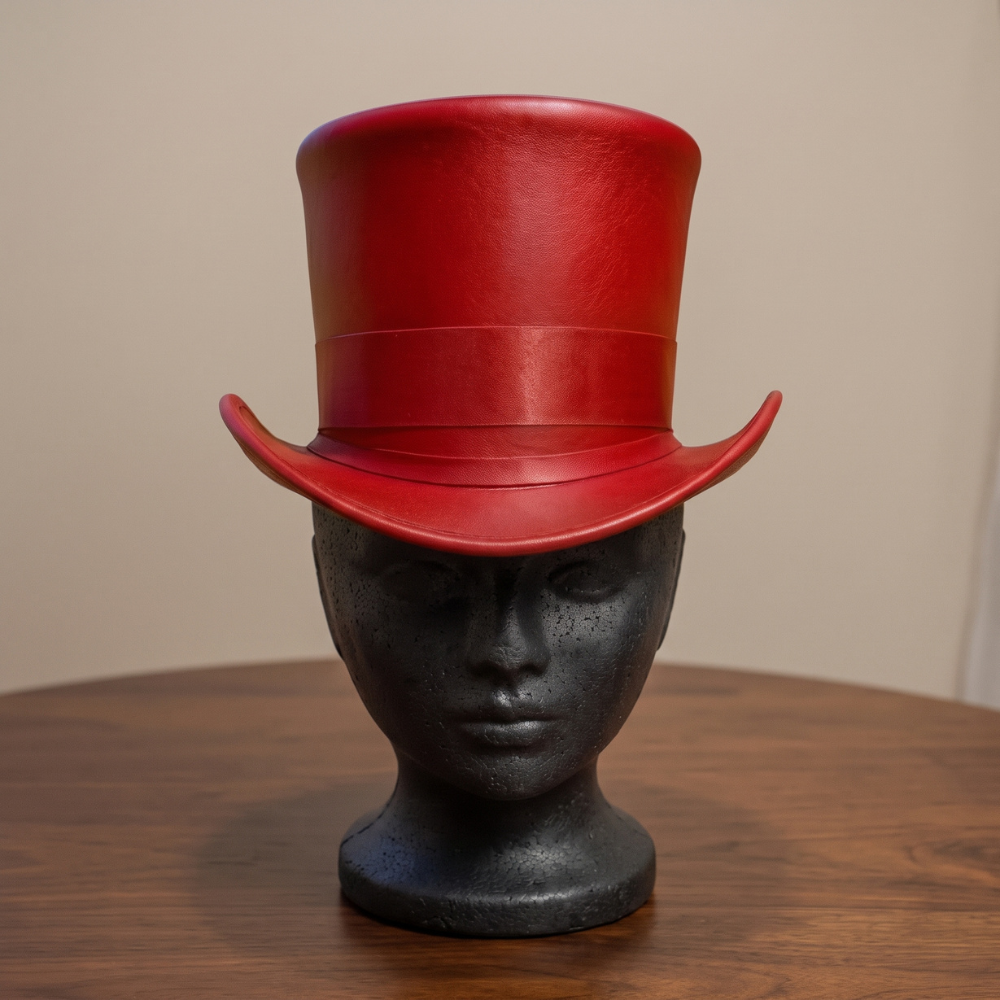 Red Leather Steampunk Top Hat – Mad Hatter Victorian Cosplay Hat