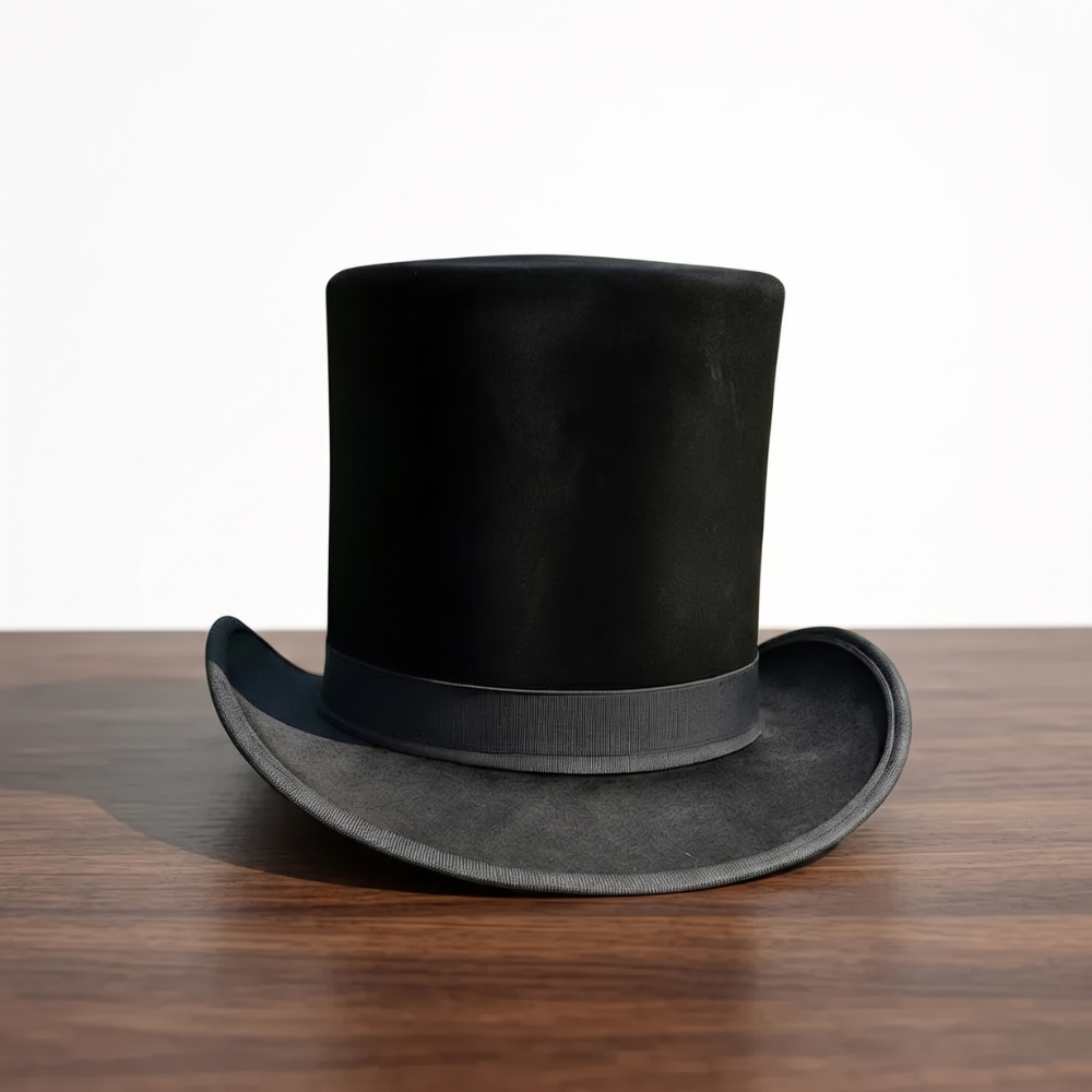 Black Silk Victorian Steampunk Top Hat – Handmade Men's Cosplay Costume Hat