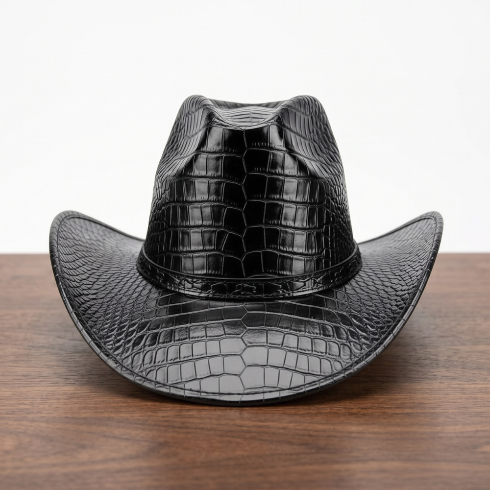 Black Crocodile Embossed Cowboy Hat – Western Rodeo Style for Men & Women