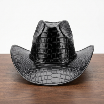 Black Crocodile Embossed Cowboy Hat – Western Rodeo Style for Men & Women