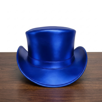 Metallic Blue Leather Top Hat – Steampunk Victorian Unisex Festival Hat