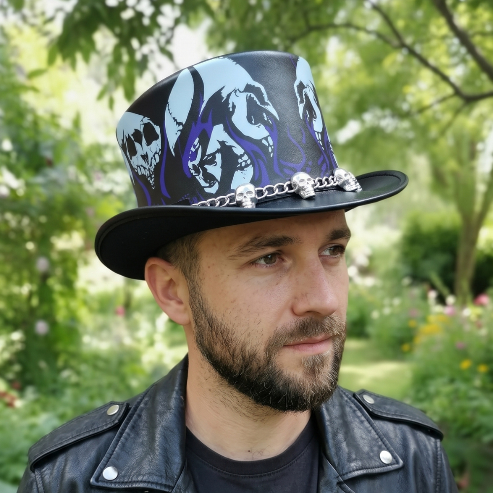 Handmade Leather Skull Top Hat – Gothic Steampunk Victorian Cosplay Hat