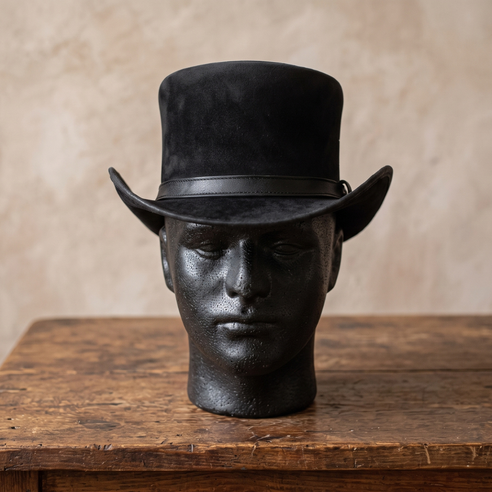 Black Suede Steampunk Top Hat – Gothic Victorian Cosplay Hat