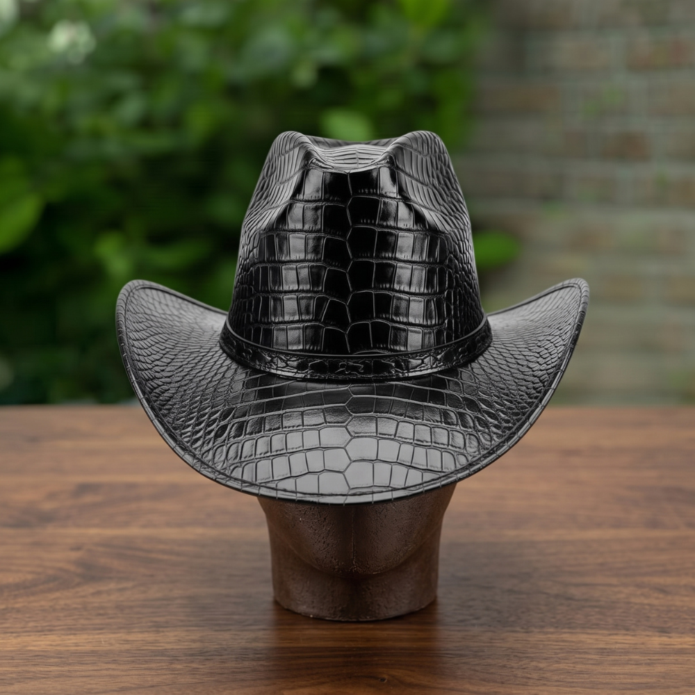 Black Crocodile Embossed Cowboy Hat – Western Rodeo Style for Men & Women