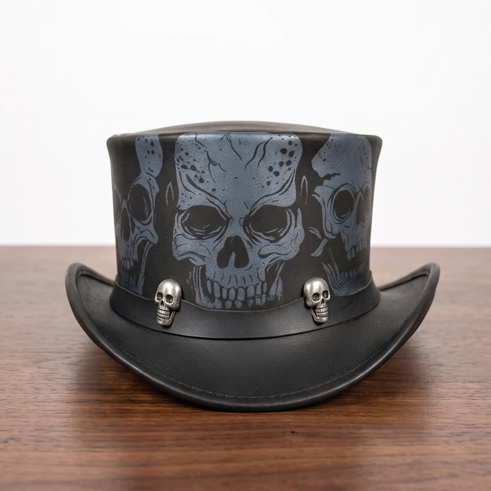Black Leather Skull Top Hat – Gothic Steampunk Festival & Cosplay Hat