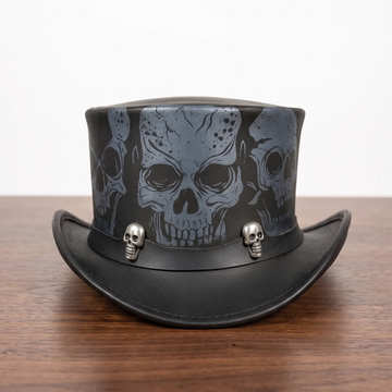 Black Leather Skull Top Hat – Gothic Steampunk Festival & Cosplay Hat