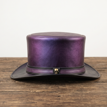 Purple Leather Top Hat with Skull Accent – Steampunk Gothic Victorian Hat