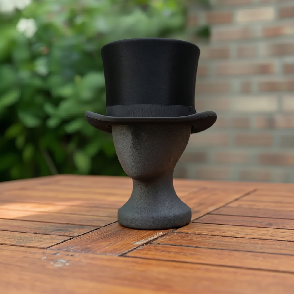 Black Silk Victorian Steampunk Top Hat – Handmade Men's Cosplay Costume Hat