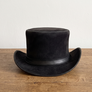 Black Suede Steampunk Top Hat – Gothic Victorian Cosplay Hat