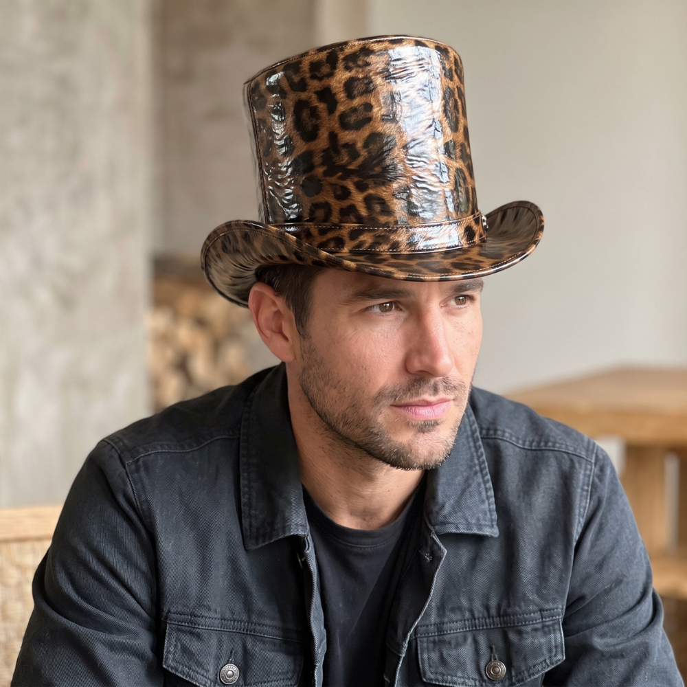 Leopard Print Steampunk Top Hat – Gothic Festival & Costume Hat
