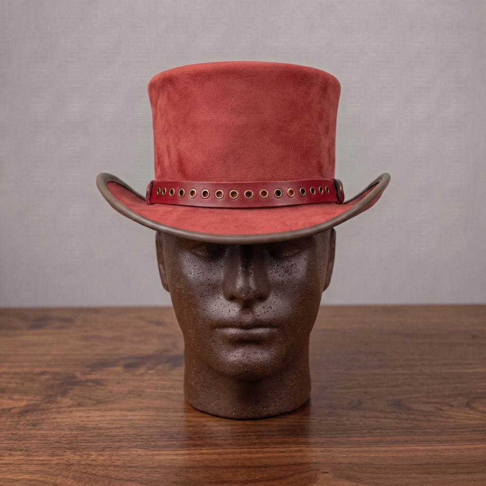 Red Leather Steampunk Top Hat – Victorian Cosplay & Festival Hat