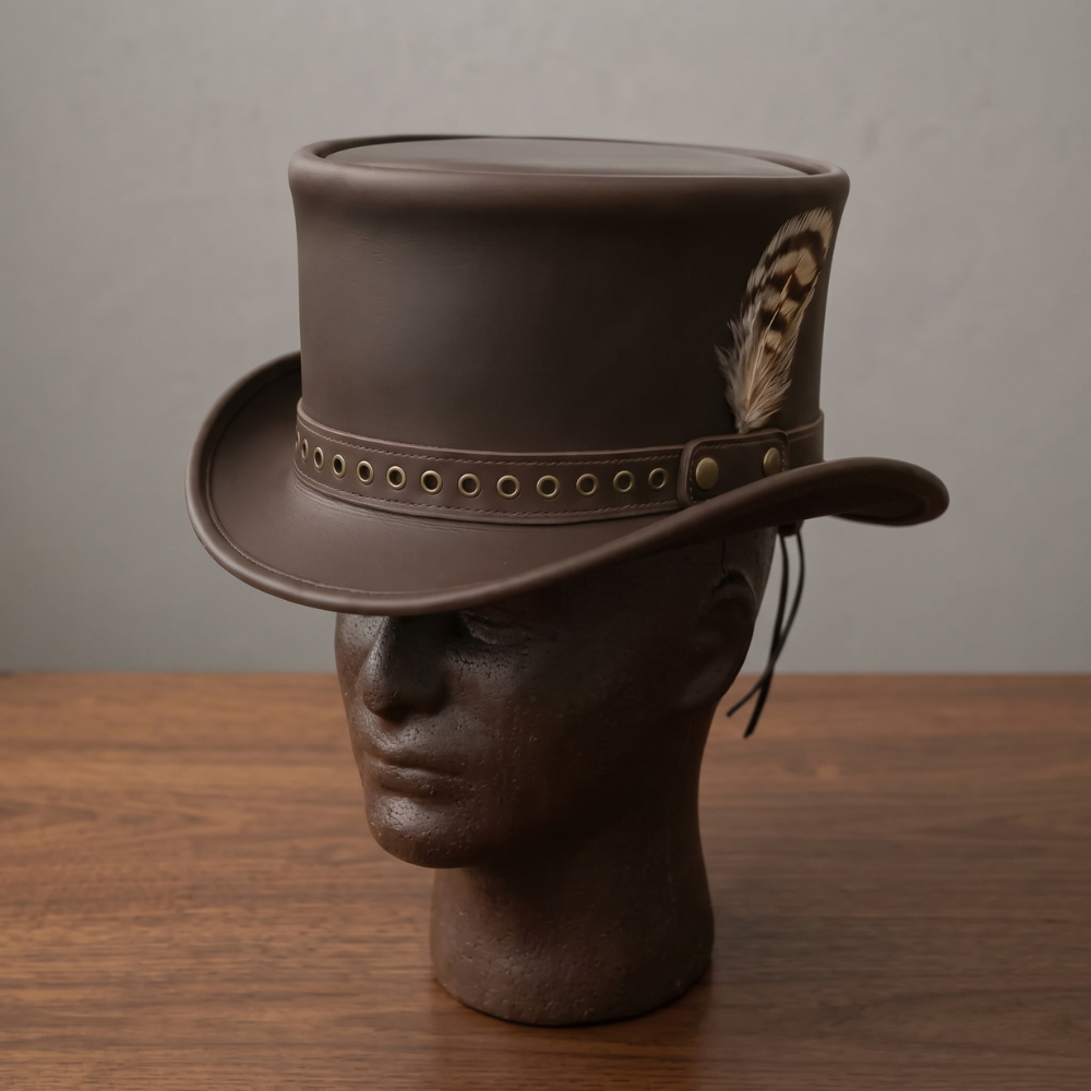 Brown Leather Victorian Top Hat – Steampunk Festival & Costume Hat