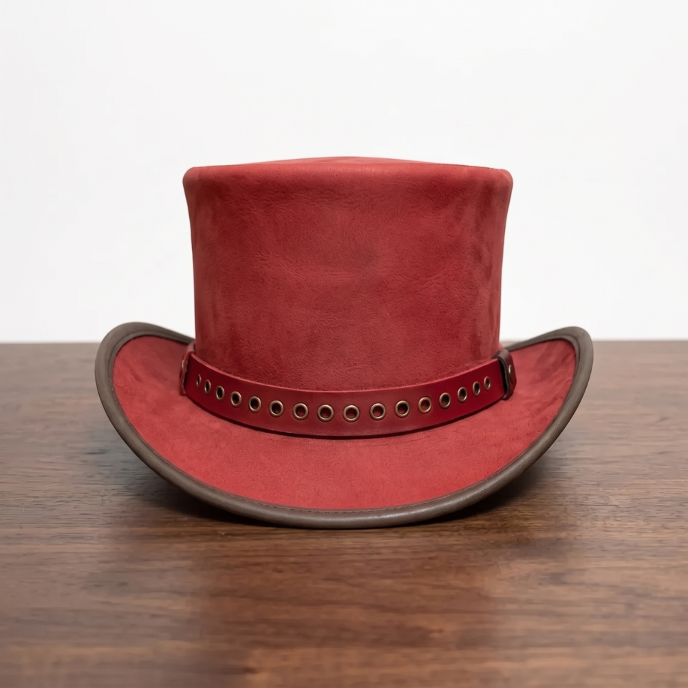 Red Leather Steampunk Top Hat – Victorian Cosplay & Festival Hat