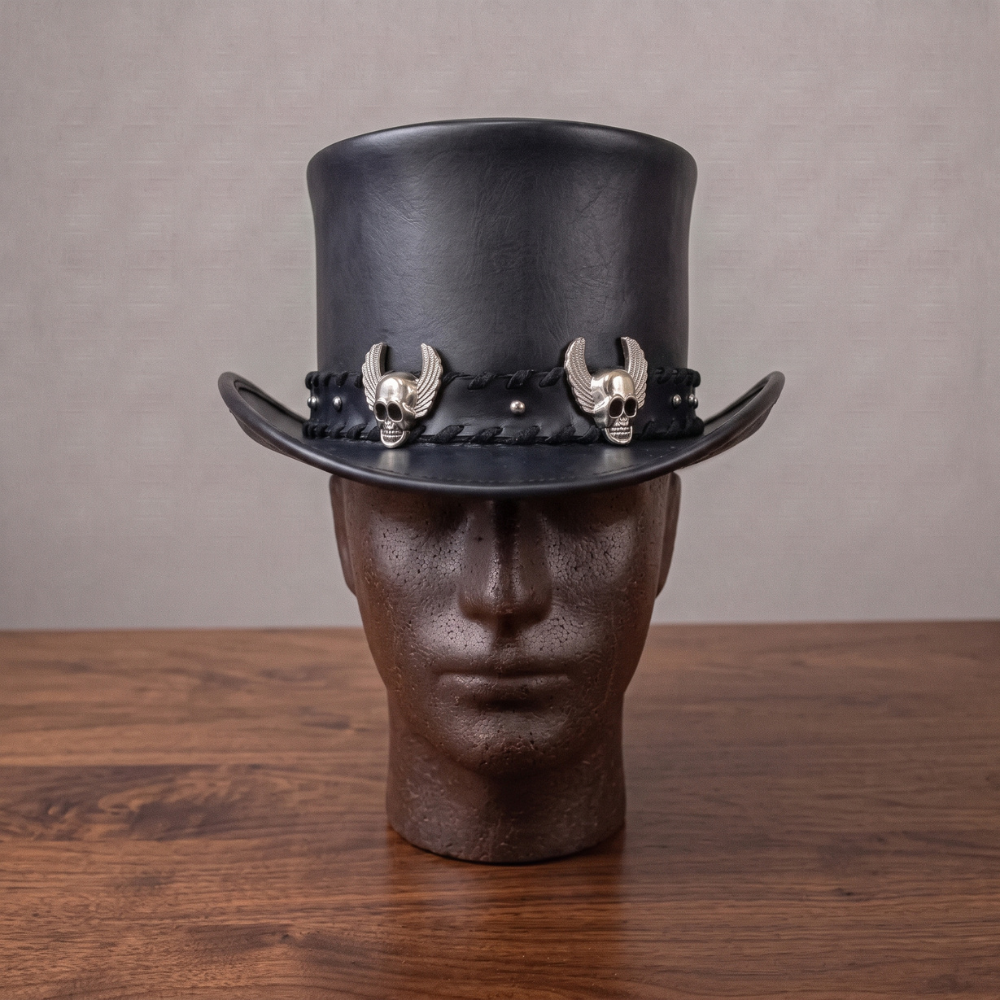 Black Leather Gothic Top Hat – Steampunk Cosplay & Festival Hat