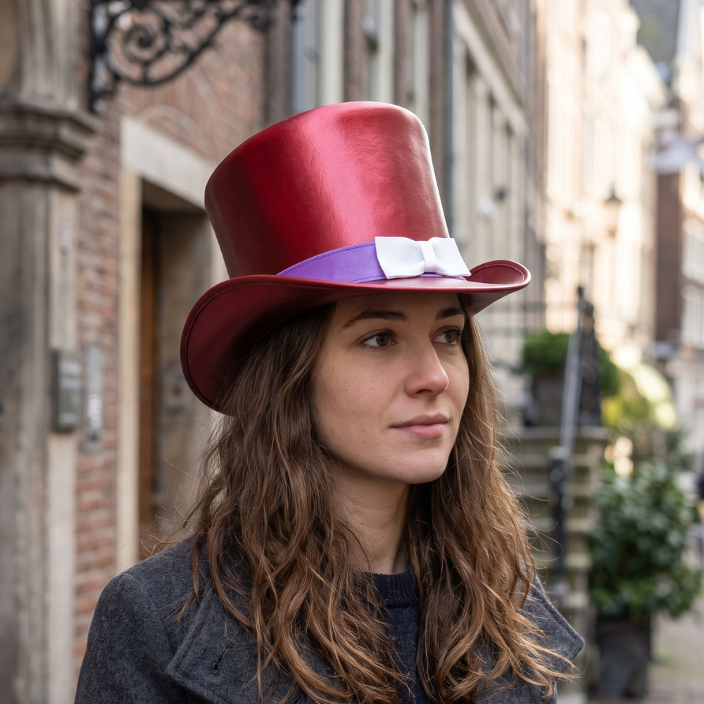 Red Leather Top Hat – Victorian Steampunk Cosplay Hat & Gift for Her