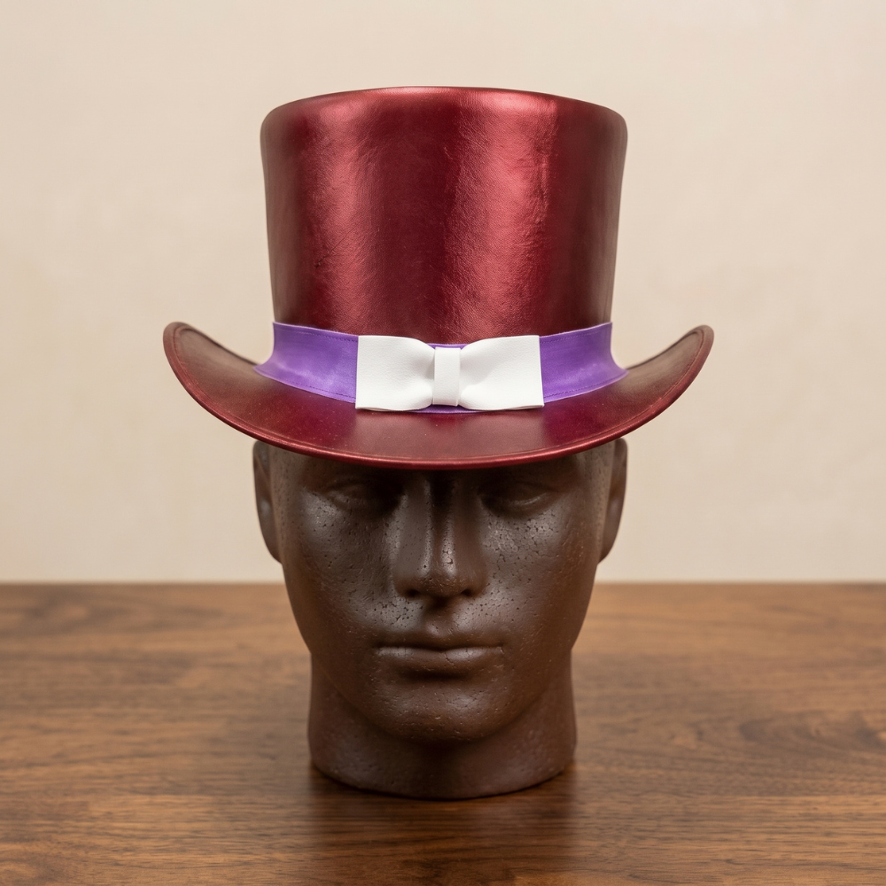 Red Leather Top Hat – Victorian Steampunk Cosplay Hat & Gift for Her