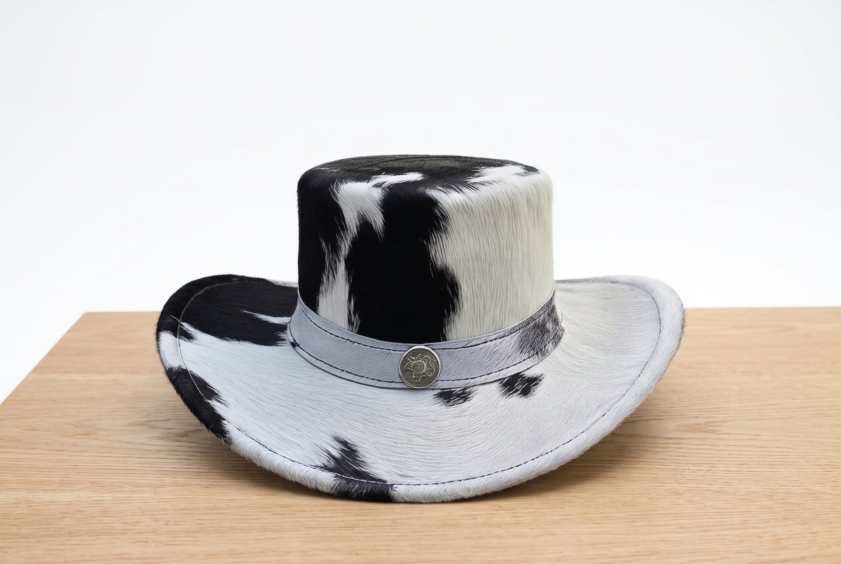 Leather Top Hat, Western Cowboy Hat, Ranch Style Festival Hat, Unique Leather