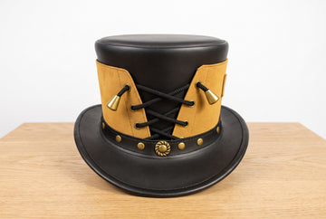 Lace-Up Steampunk Leather Top Hat – Gothic Victorian Cosplay Hat