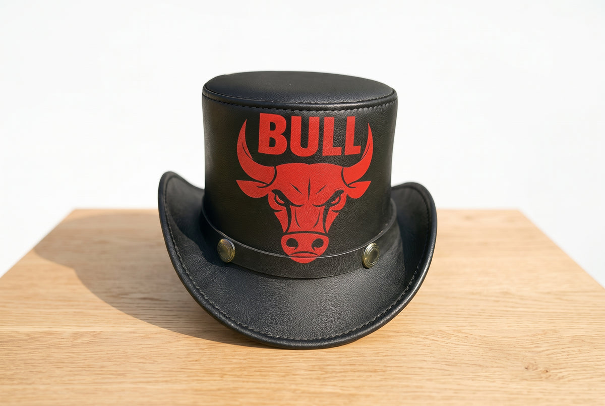 Bull Graphic Leather Top Hat – Handmade Steampunk Gothic Cosplay Hat