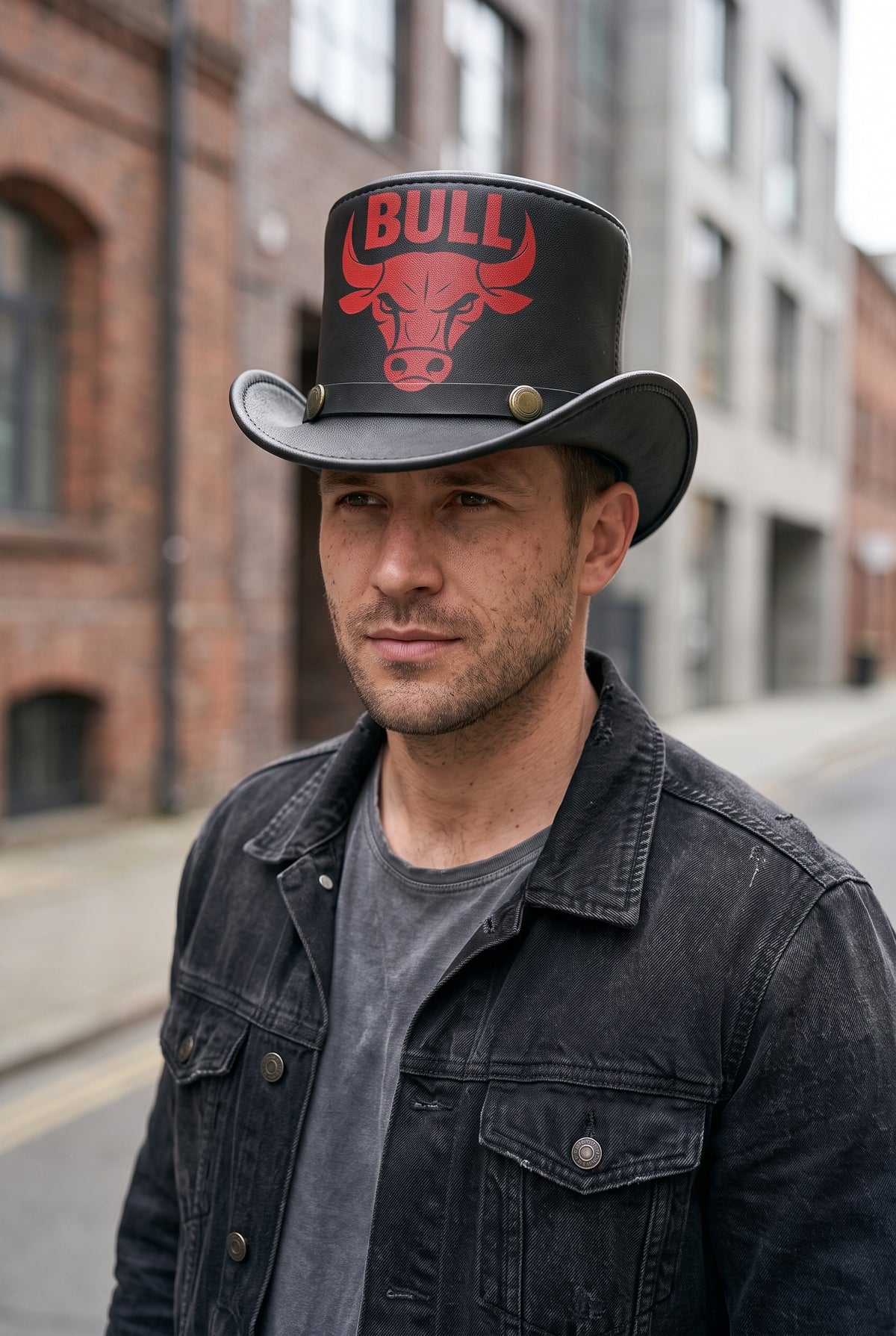 Bull Graphic Leather Top Hat – Handmade Steampunk Gothic Cosplay Hat