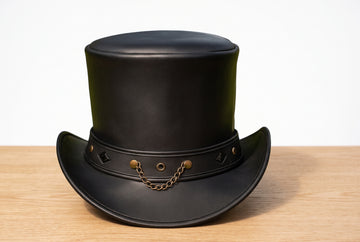 Handmade Steampunk Leather Top Hat with Chain Band – Gothic Victorian Hat