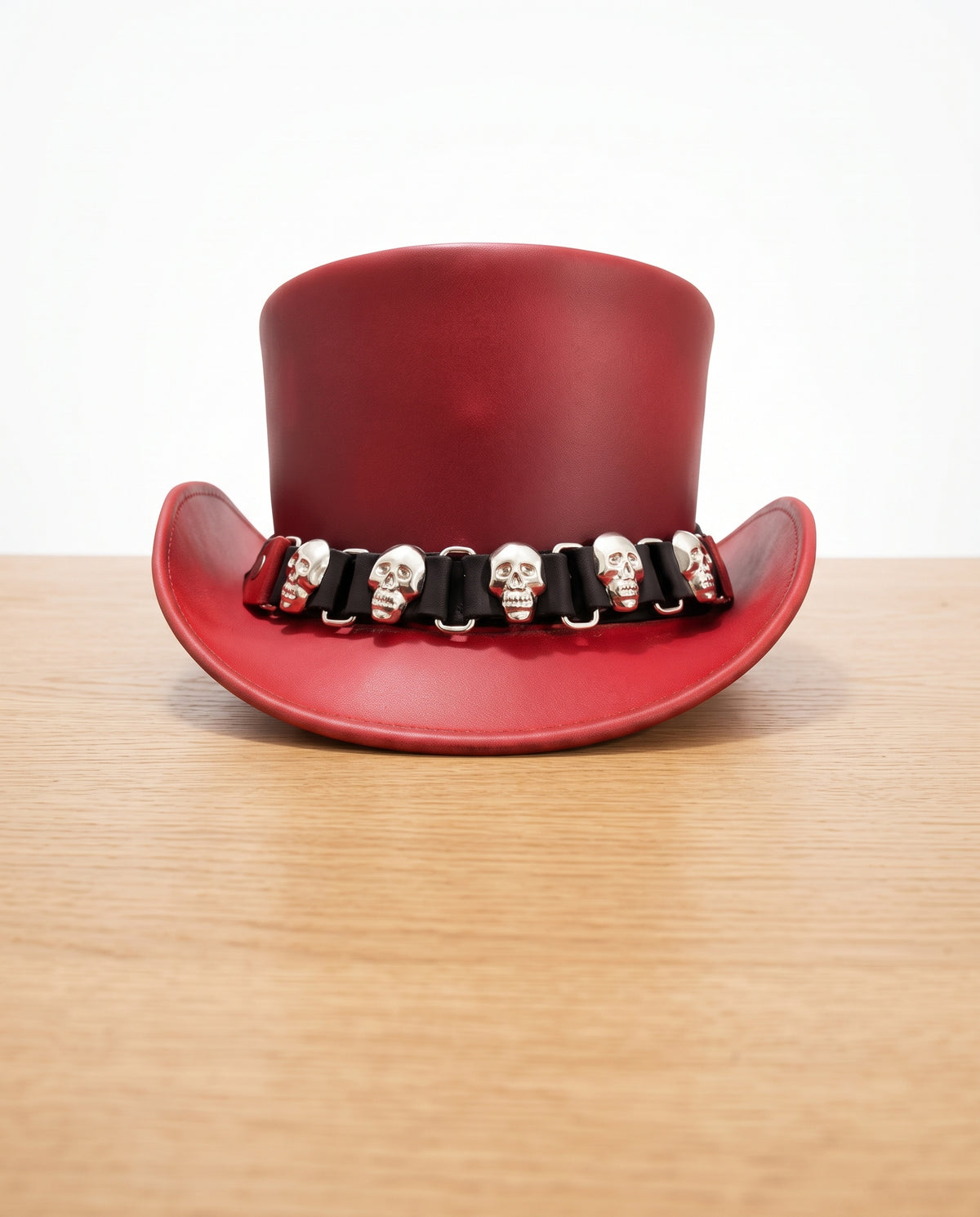 Handmade Red Leather Skull Top Hat – Gothic Steampunk Cosplay Hat