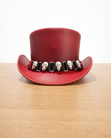 Handmade Red Leather Skull Top Hat – Gothic Steampunk Cosplay Hat