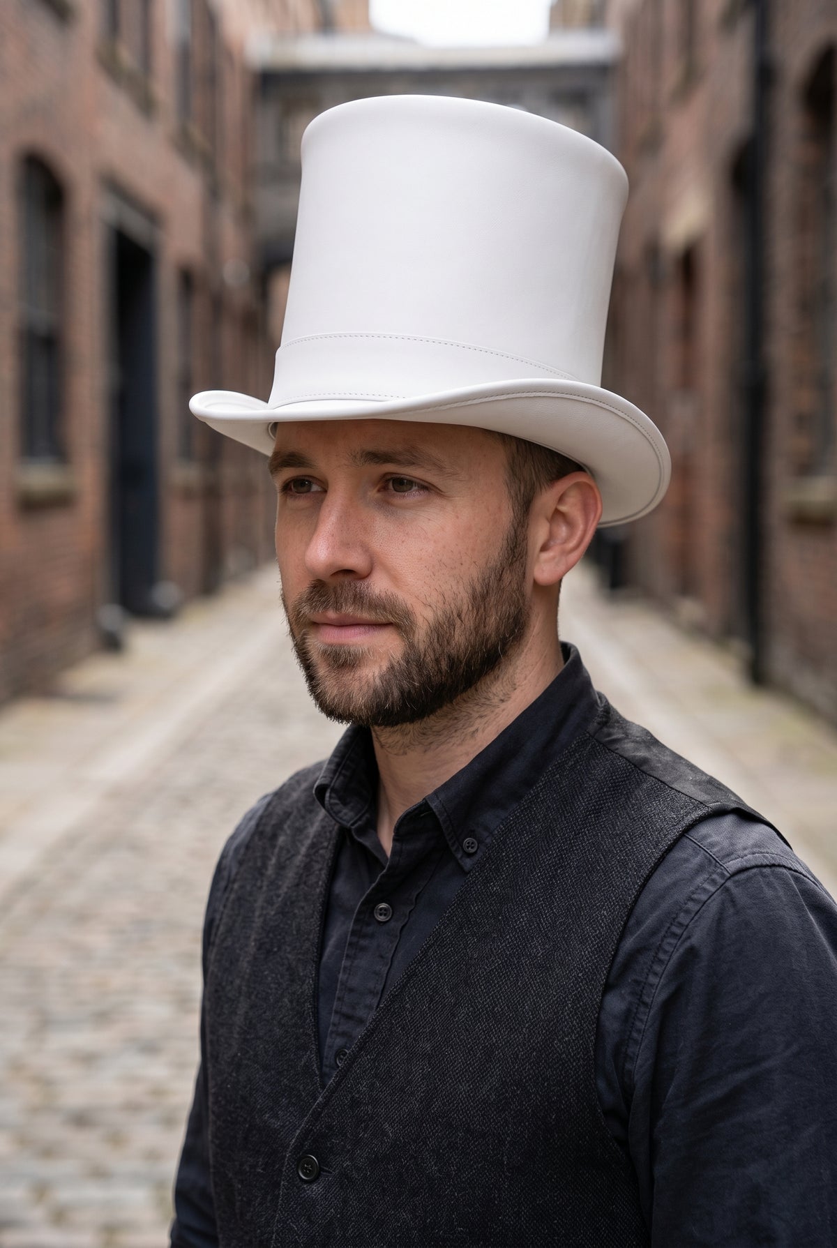 White Leather Top Hat, Steampunk Victorian Hat, Elegant Formal Cosplay Hat for Men and Women