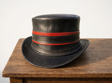 Black Leather Steampunk Top Hat with Red Band – Victorian Gothic Cosplay Hat