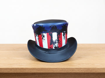 Steampunk Leather Top Hat with American Flag Band – Gothic Cosplay Hat