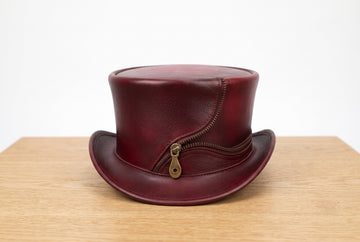 Burgundy Leather Steampunk Top Hat with Zipper – Gothic Victorian Cosplay Hat