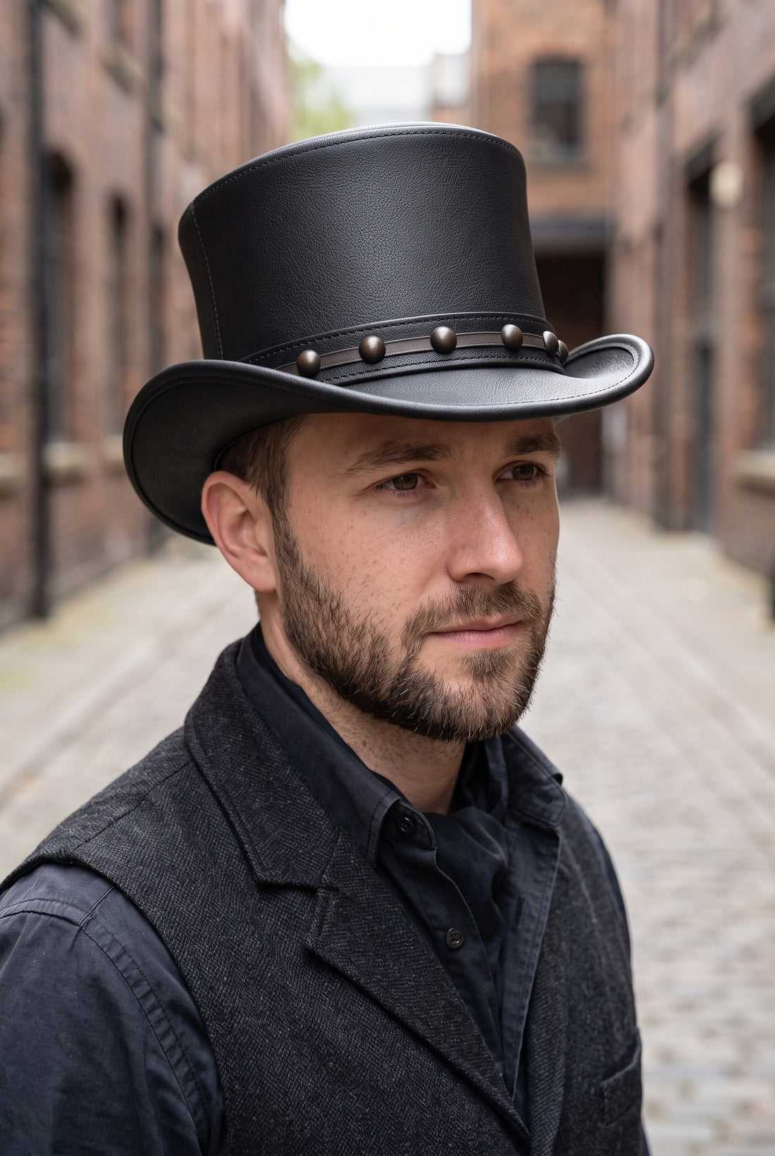 Victorian Black Leather Top Hat for Men – Steampunk Gothic Cosplay Hat