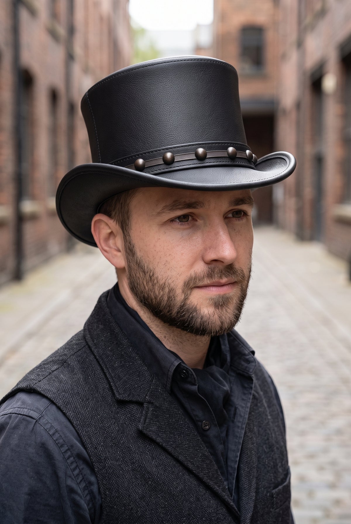 Victorian Black Leather Top Hat for Men – Steampunk Gothic Cosplay Hat