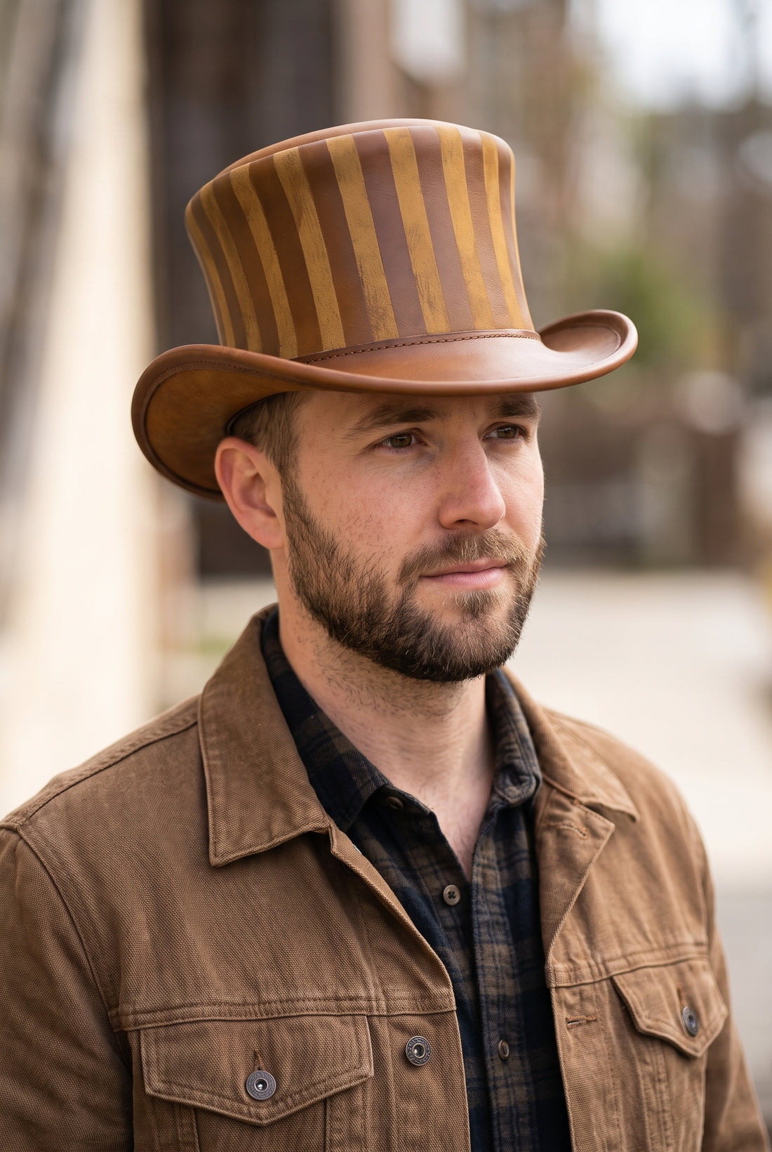 Handmade Striped Leather Top Hat – Steampunk Victorian Gothic Hat