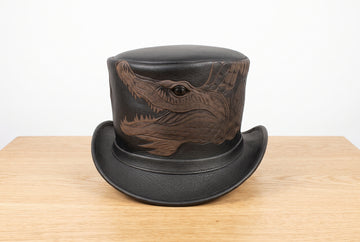 Dragon Engraved Steampunk Leather Top Hat – Gothic Fantasy Cosplay Hat