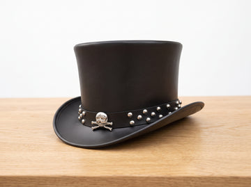 Steampunk Leather Top Hat with Skull Band | Gothic Hat