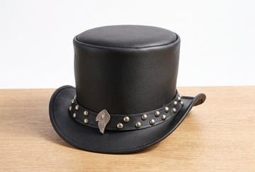 Handmade Steampunk Leather Top Hat with Studded Band – Gothic Victorian Hat