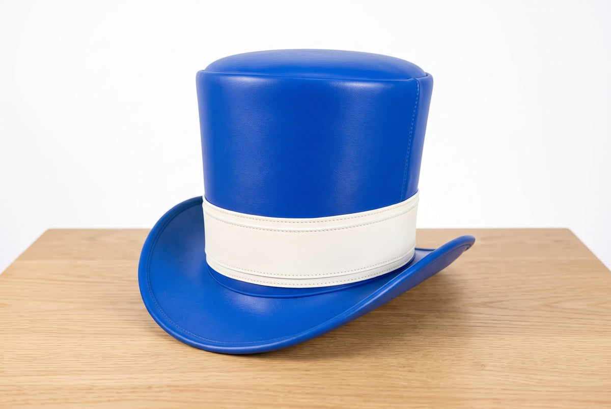 Blue Leather Steampunk Top Hat – Victorian Gothic Cosplay Hat