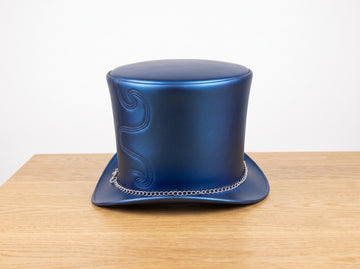 Blue Leather Steampunk Top Hat with Chain Band – Gothic Cosplay Hat