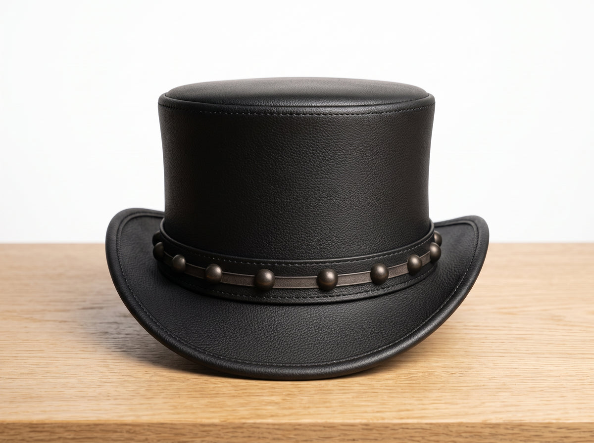 Victorian Black Leather Top Hat for Men – Steampunk Gothic Cosplay Hat