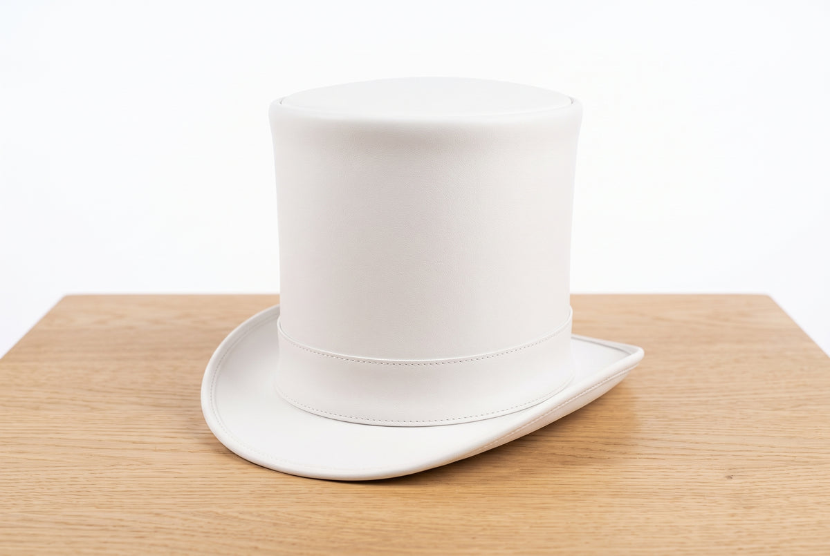 White Leather Top Hat, Steampunk Victorian Hat, Elegant Formal Cosplay Hat for Men and Women