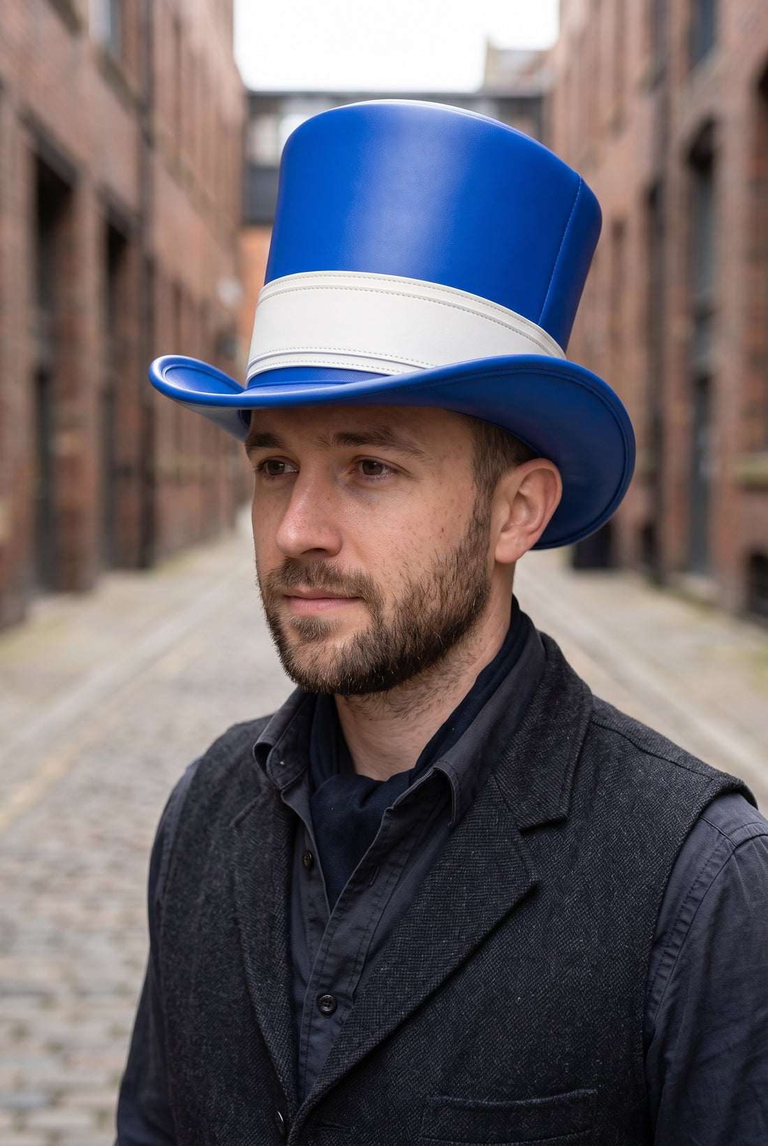 Blue Leather Steampunk Top Hat – Victorian Gothic Cosplay Hat