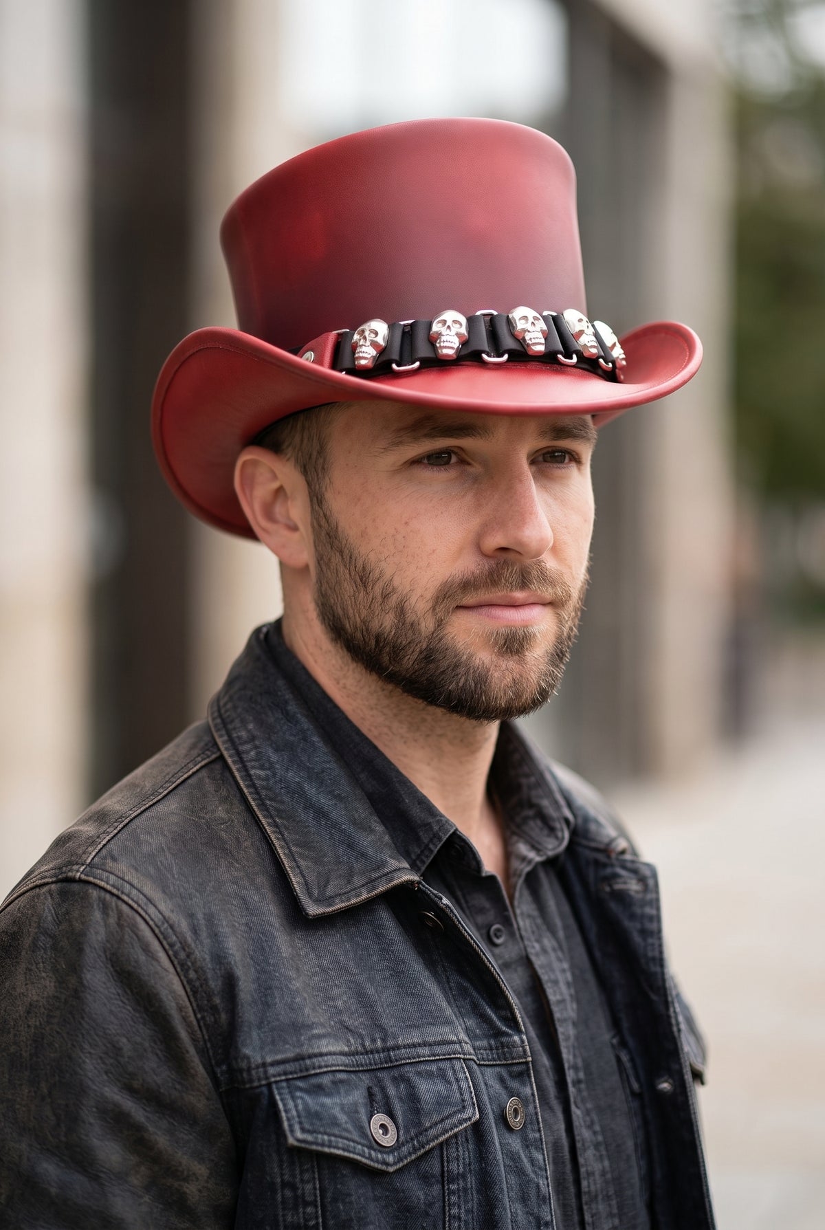Handmade Red Leather Skull Top Hat – Gothic Steampunk Cosplay Hat
