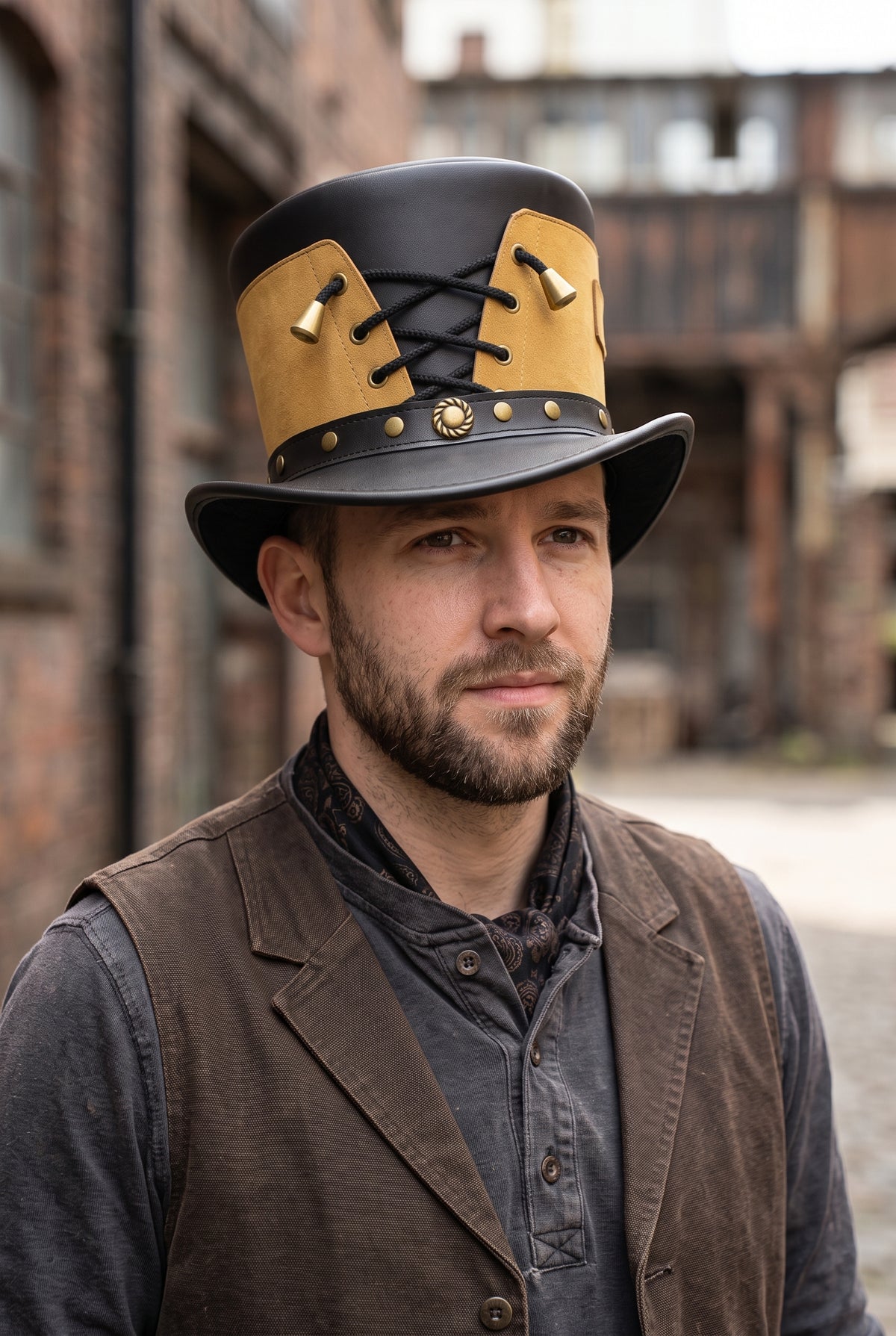 Lace-Up Steampunk Leather Top Hat – Gothic Victorian Cosplay Hat
