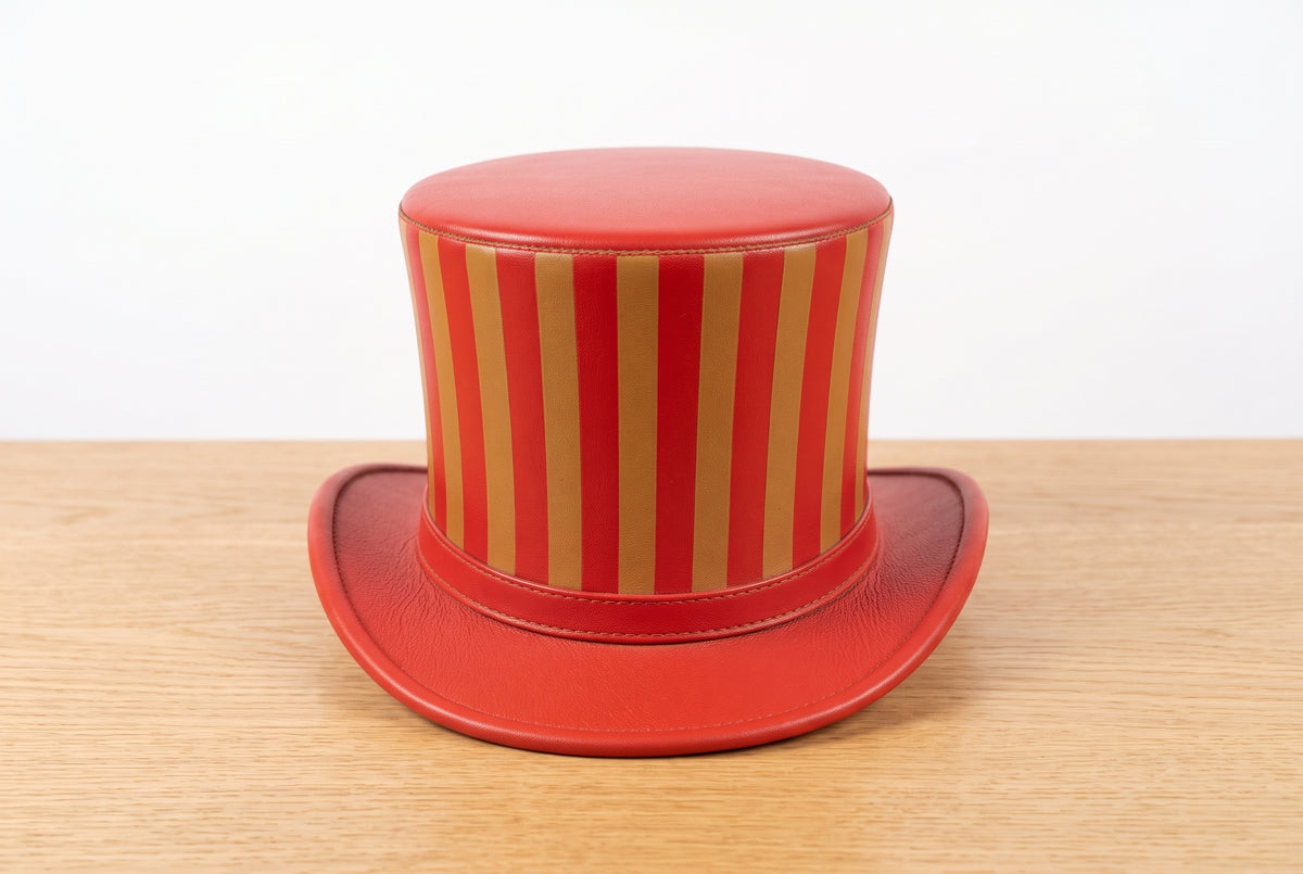 Red Striped Leather Top Hat – Handmade Steampunk Victorian Unisex Hat