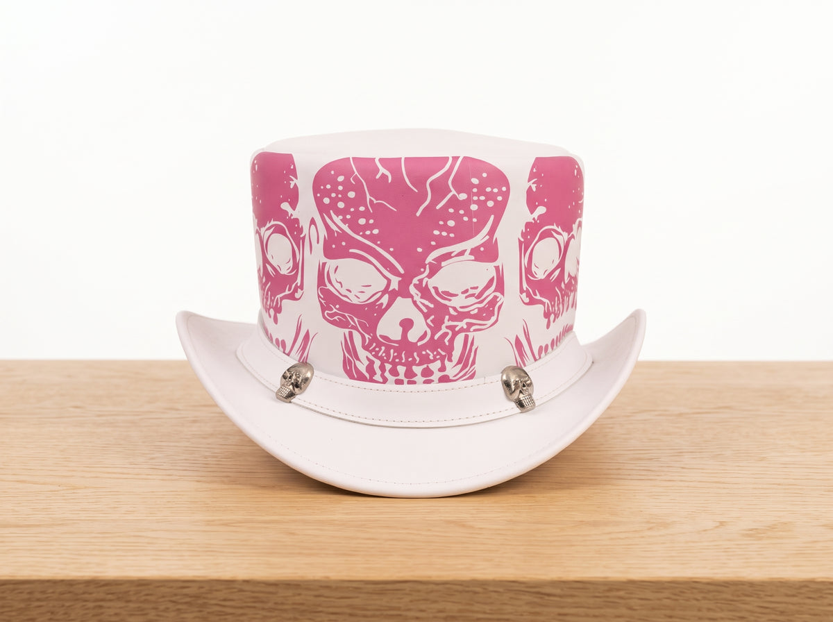 Handmade White Skull Steampunk Top Hat – Gothic Halloween Cosplay Hat