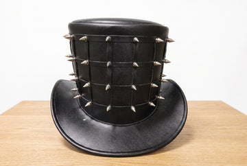 Black Leather Studded Top Hat – Gothic Steampunk Spike Cosplay Hat