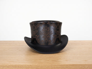 Black and Gold Steampunk Leather Top Hat – Victorian Floral Gothic Cosplay Hat