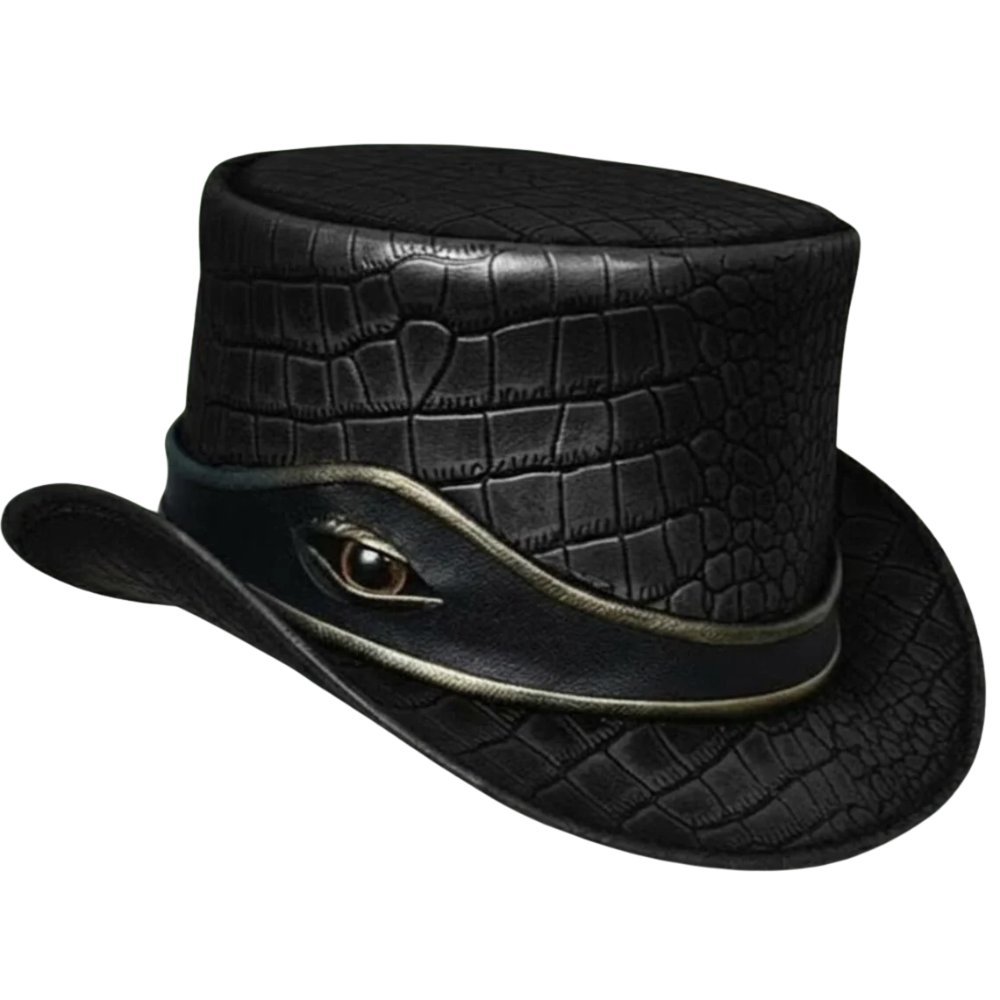 Handmade Black Leather Steampunk Top Hat – Gothic Victorian Festival Hat
